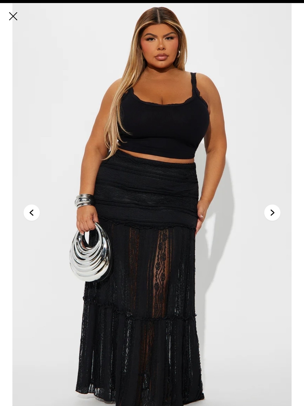 Plus Lace Maxi Skirt in Black